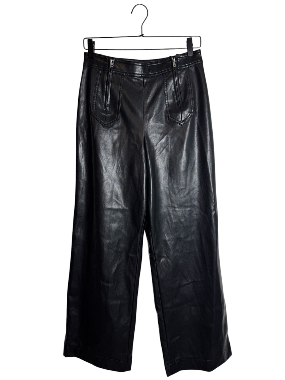 7 For All Mankind Black Faux Leather Wide Leg Pants Zip Detail